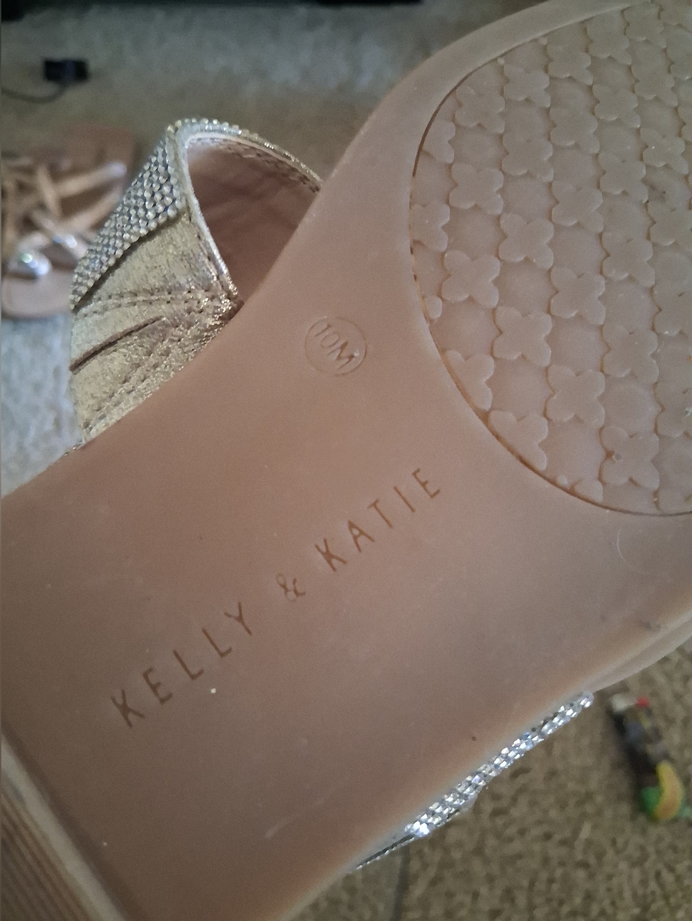 Kelly & Katie Champagne Rhinestone Double-Strap Slide Sandals - Picture 7 of 7